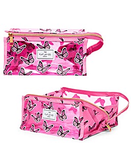 The Flat Lay Co. Pink Butterfly Open Flat Makeup Box Bag