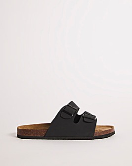 Black Buckle Strap Sandals Wide Fit