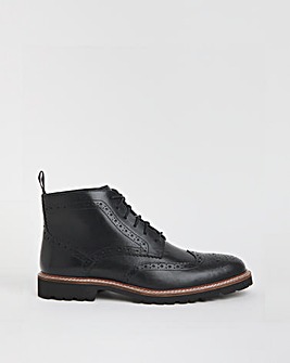 Brogue Leather Lace Up Boot Wide