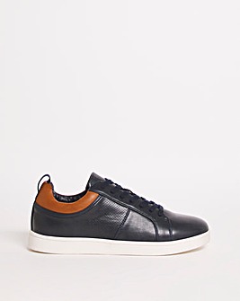 Navy/Tan Perforated Lace Up Trainer Wide Fit