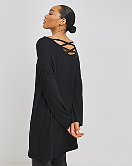 Black Soft Touch Cross Back Detail Longline Tunic