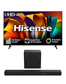 Hisense 75in 75A6NTUK Smart 4K TV with Amazon Alexa and 180W Soundbar Bundle