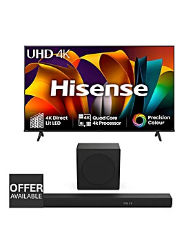 Hisense 75in 75A6NTUK Smart 4K TV with Amazon Alexa and 180W Soundbar Bundle