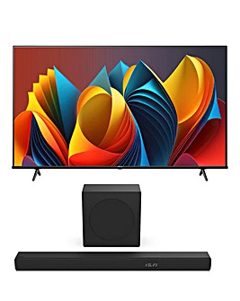 Hisense 65in 65E7NQTUK Smart 4K TV with Amazon Alexa and 180W Soundbar Bundle