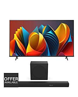 Hisense 65in 65E7NQTUK Smart 4K TV with Amazon Alexa and 180W Soundbar Bundle