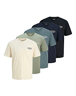 Jack & Jones Makoto 5 Pack T-Shirt - Antique White