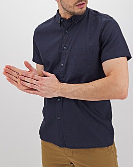Navy Short Sleeve Linen Mix Shirt Long