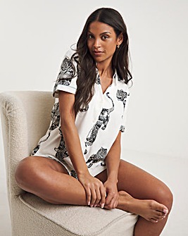 Chelsea Peers Lotus Tiger Print Organic Cotton Short Pyjama Set