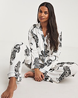 Stretch Satin Button Through Pyjama Set