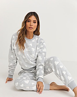 Boux Avenue Grey Heart Plush Long Pyjama Set