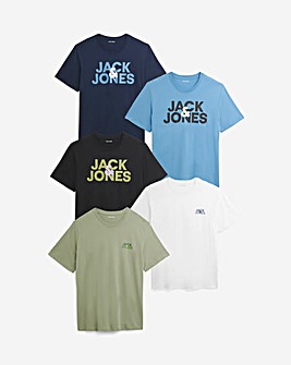 Jack & Jones 5 Pack Crew Neck T-Shirt