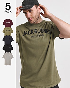 Jack & Jones Josh 5 Pack Crew Neck T-Shirt