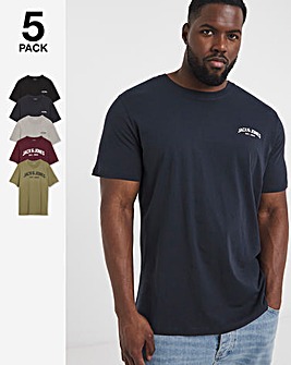 Jack & Jones Josh Logo T-Shirt 5 Pack - Multi