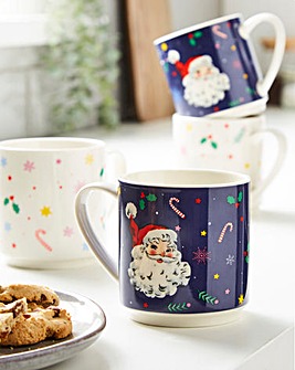 Retro Santa Set of 4 Stacking Mugs
