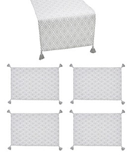 Grey Geo Runner and Set of 4 Placemats