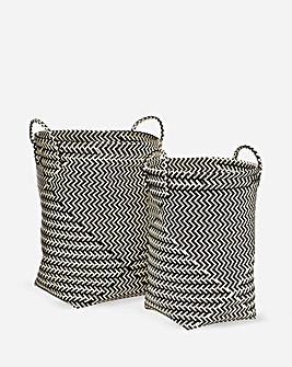 Set of 2 Woven Mono Laundry Baskets