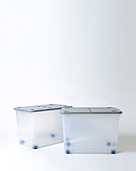 Wham 80L Set of 2 Boxes with Wheels and Folding Lid