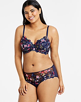 Joanna Hope Navy Printed Embroidery Underwired Non Padded Full Cup Bra