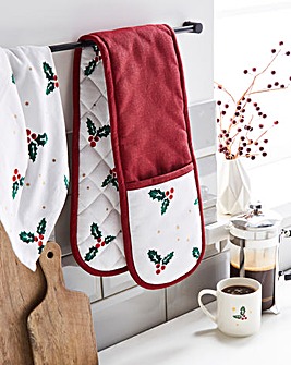 Holly & Stars Double Oven Glove