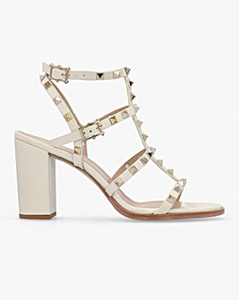 Daniel Pitter Cream Leather Studded Block Heeled Sandals Standard Fit