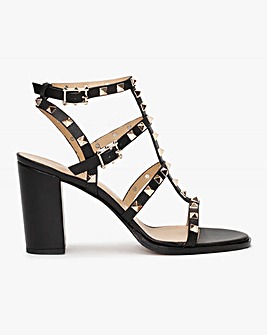 Daniel Pitter Black Leather Studded Block Heeled Sandals Standard Fit