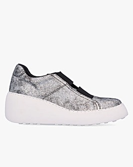 Fly London Dito II Silver Leather Wedge Trainers