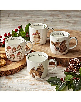 Wrendale Set of 4 Christmas Mugs