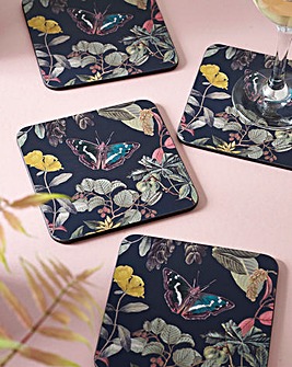 Kew Gardens Midnight Floral Set of 4 Coasters