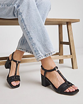 Oprah Low Block Heel T Bar Sandals Wide E Fit