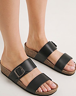 Lima Leather Buckle Footbed Mule Wide E Fit