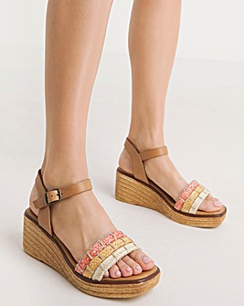 Alani Leather Wedge Sandal With Raffia Detailing Extra Wide EEE Fit