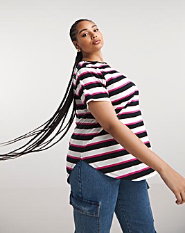 Pink Stripe Curved Hem Longline Top