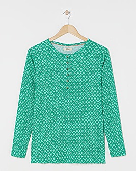Julipa Printed Pure Cotton Ribbed Henley Top