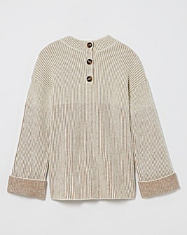 Julipa Beige Ribbed Henley Jumper