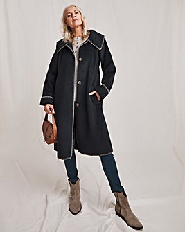 Julipa Navy Blanket Stitch Longline Coat