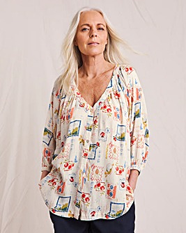 Julipa Postcard Print Crinkle Blouse
