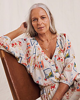 Julipa Postcard Print Crinkle Blouse