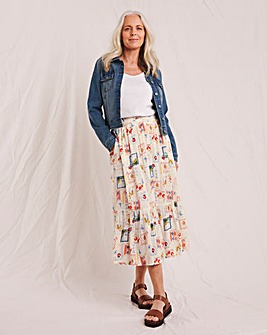 Julipa Postcard Print Crinkle Midi Skirt