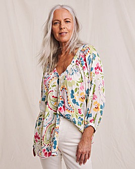 Julipa Textured Crinkle Button Down Printed Blouse