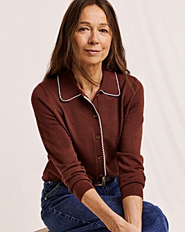 Julipa Scallop Trim Button Down Cardigan