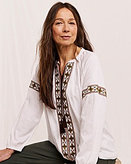 Julipa Embroidered Tie Front Jersey Blouse