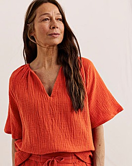 Julipa Short Sleeve Cotton Double Cloth Top