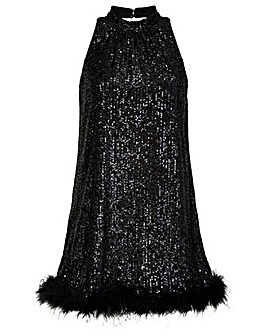 Monsoon Aly Sequin Feather Halter Dress