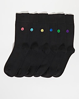 6 Pack Smiley Embroidery Socks