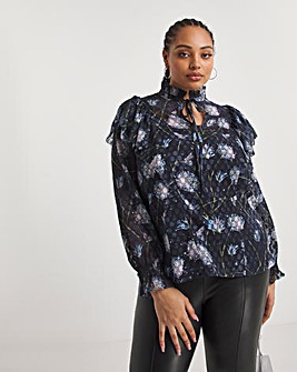 Joanna Hope Burnout Tie Neck Blouse