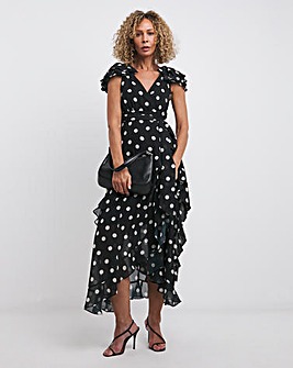 Joanna Hope Spot Printed Ruffle Maxi Dress