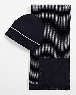 BOSS Navy 2 Tone Knitted Scarf & Hat Gift Box