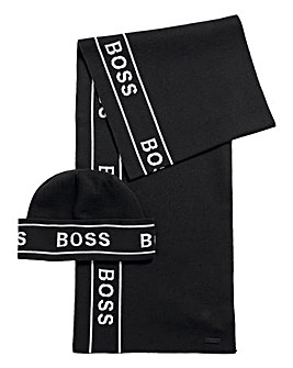 BOSS Black Logo Knitted Hat & Scarf Gift Set
