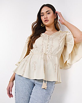 Jo Embroidered Angel Sleeve Blouse