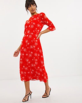 Joanna Hope Shirred Sleeve Midi Dress